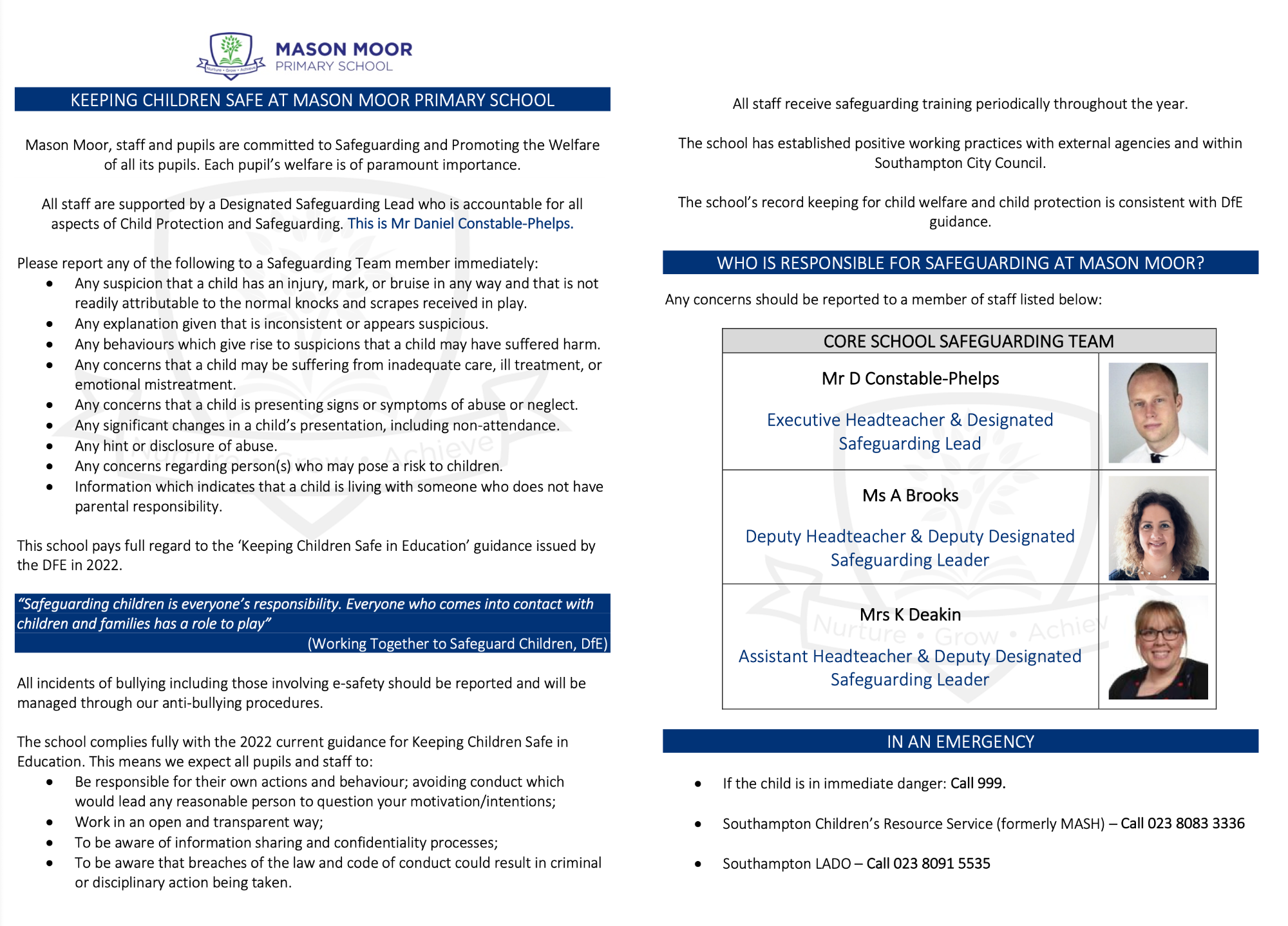 Mason Moor Primary School - SAFEGUARDING